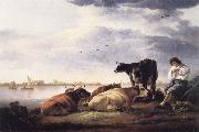 Aelbert Cuyp, Cows and Herdsman by a River